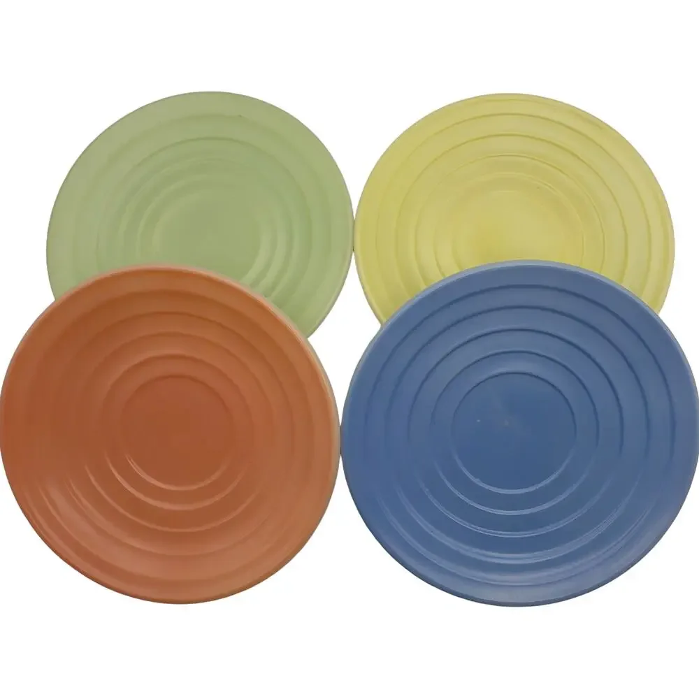 Vintage 1950s Set of 4 Hazel-Atlas Milk Glass Saucers Yellow/Green/Blue/Pink